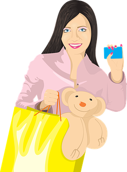 خریداری کرتی لڑکی کا ٹیڈی بیئر اور کارڈ کے ساتھ عکاسی وال پیپر