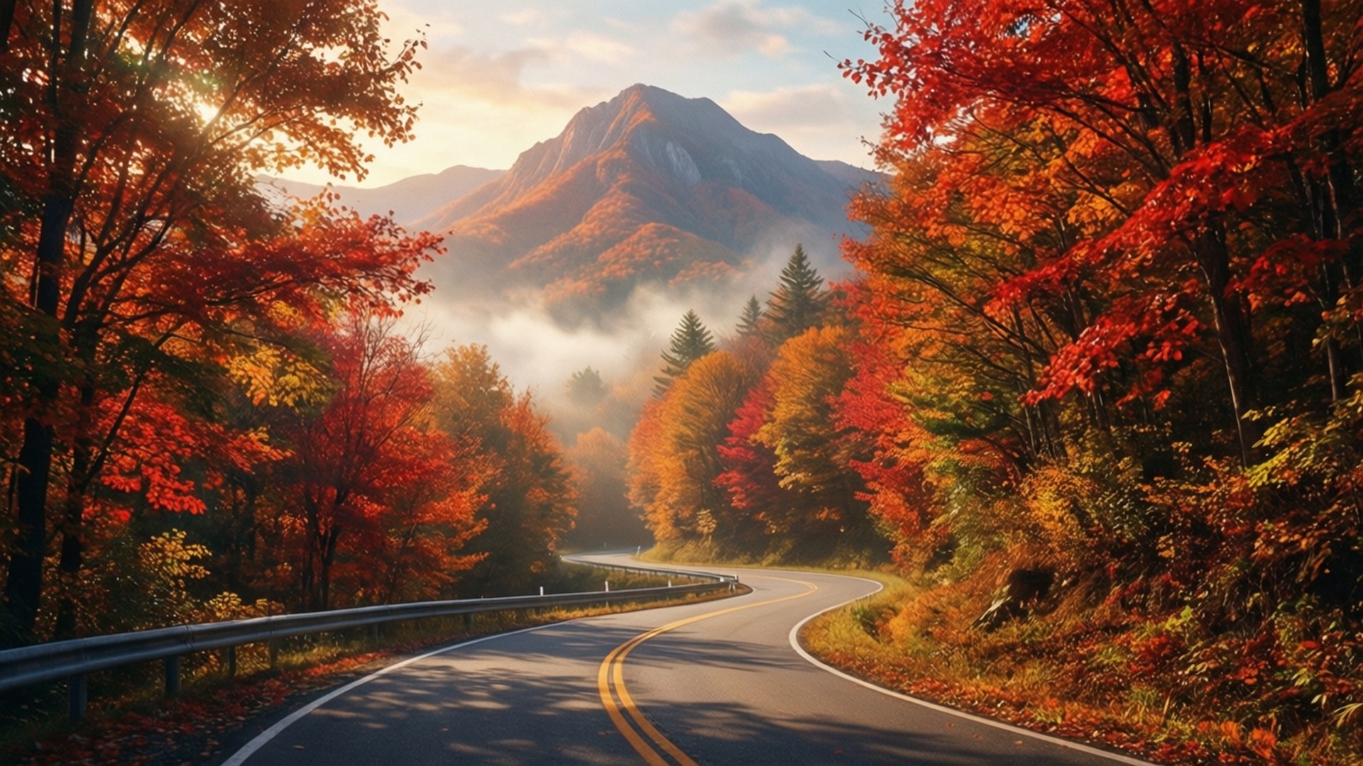 خزاں کی سڑک وال پیپر