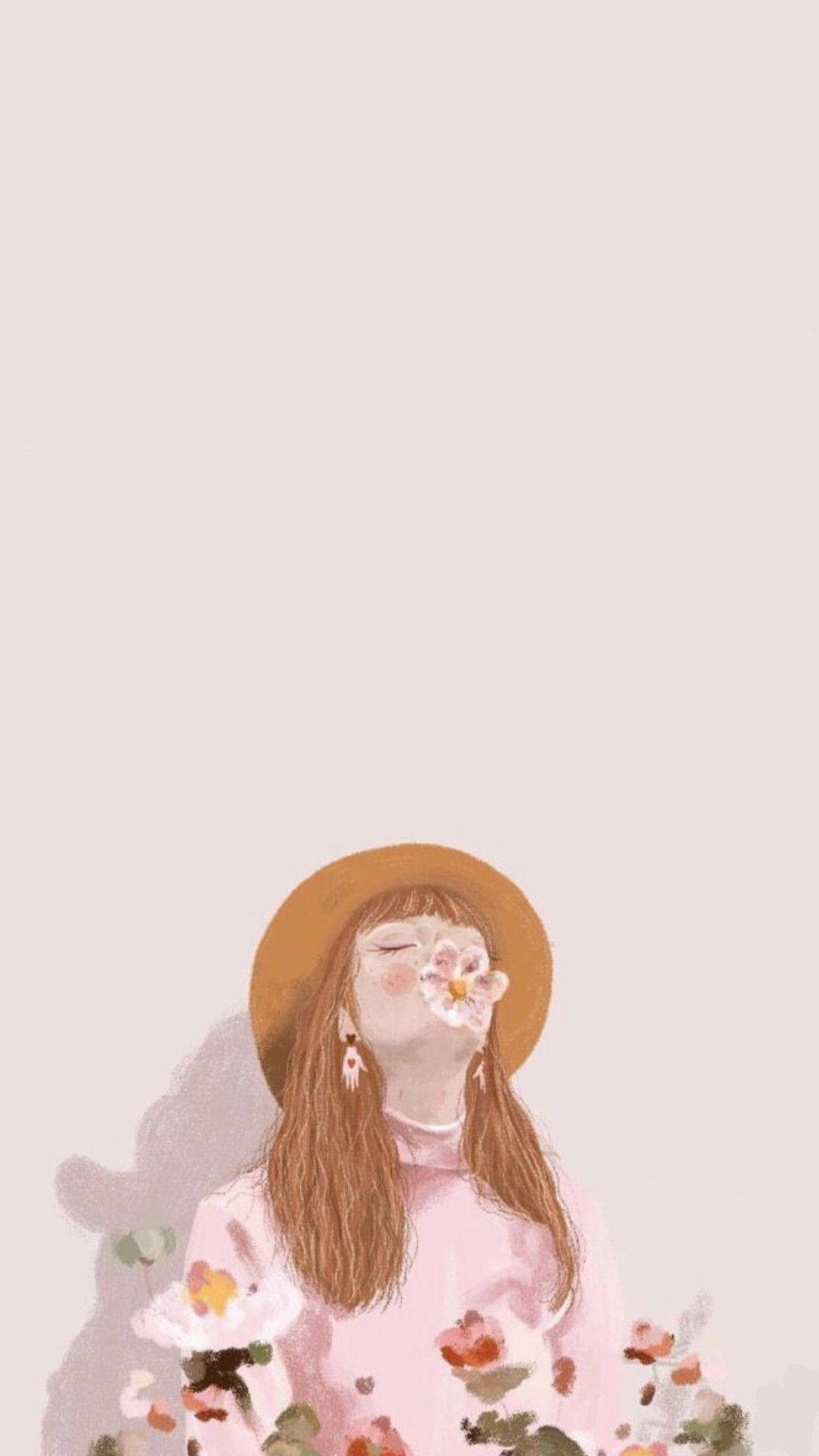 دلکش گلابی جمالیاتی لڑکی کی پینٹنگ وال پیپر