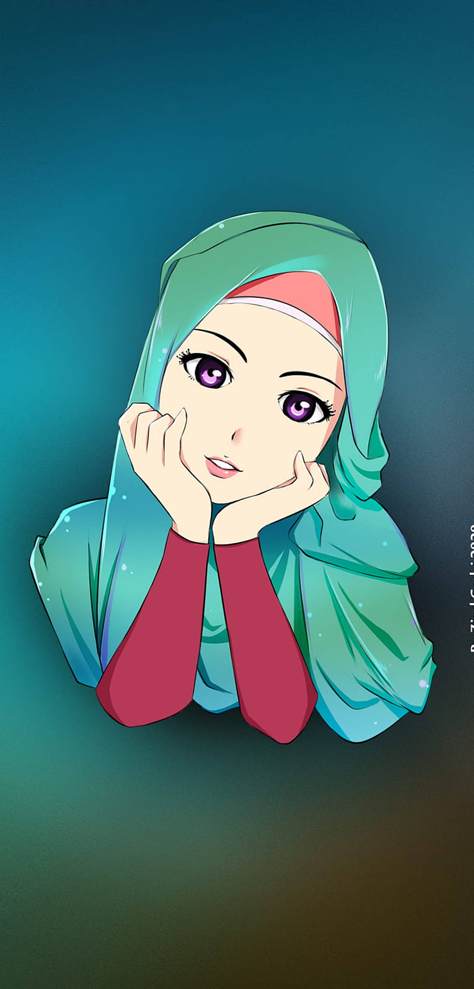 سبز حجاب کارٹون وال پیپر
