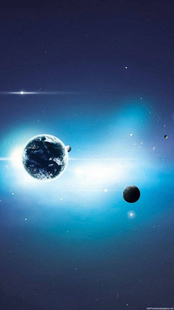 سیارے اور نیلی روشنی والی خلا آئی فون وال پیپر