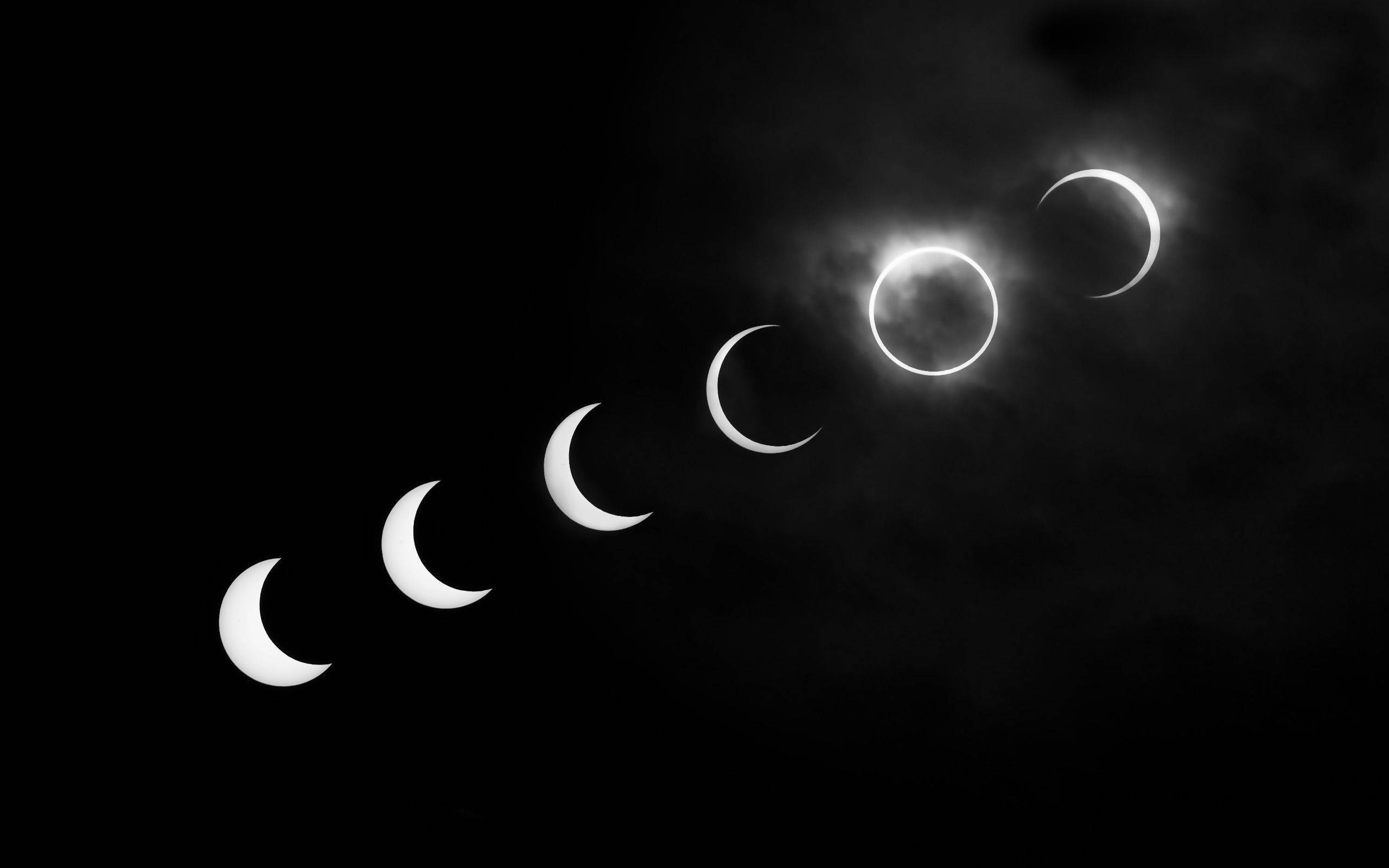 سیاہ اور سفید جمالیاتی چاند کے مراحل اور سورج گرہن وال پیپر