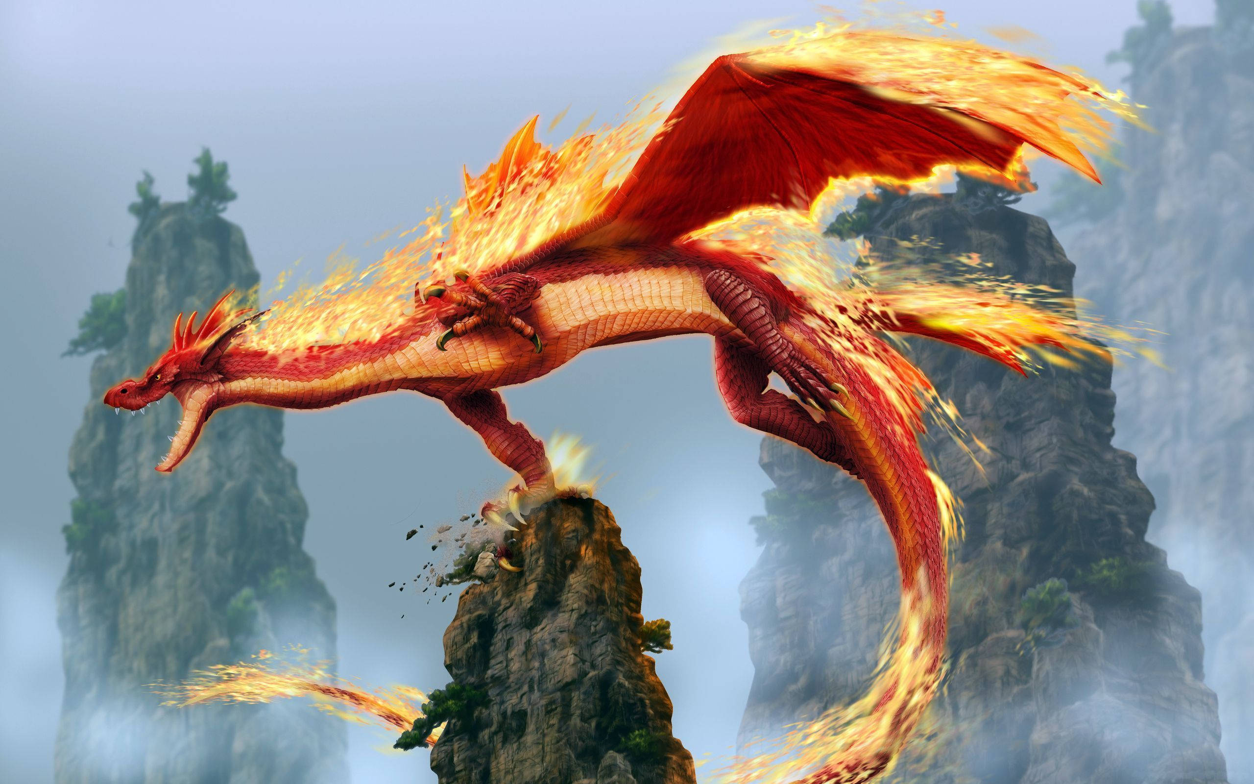 شعلہ زن سرخ جاپانی ڈریگن پی سی وال پیپر