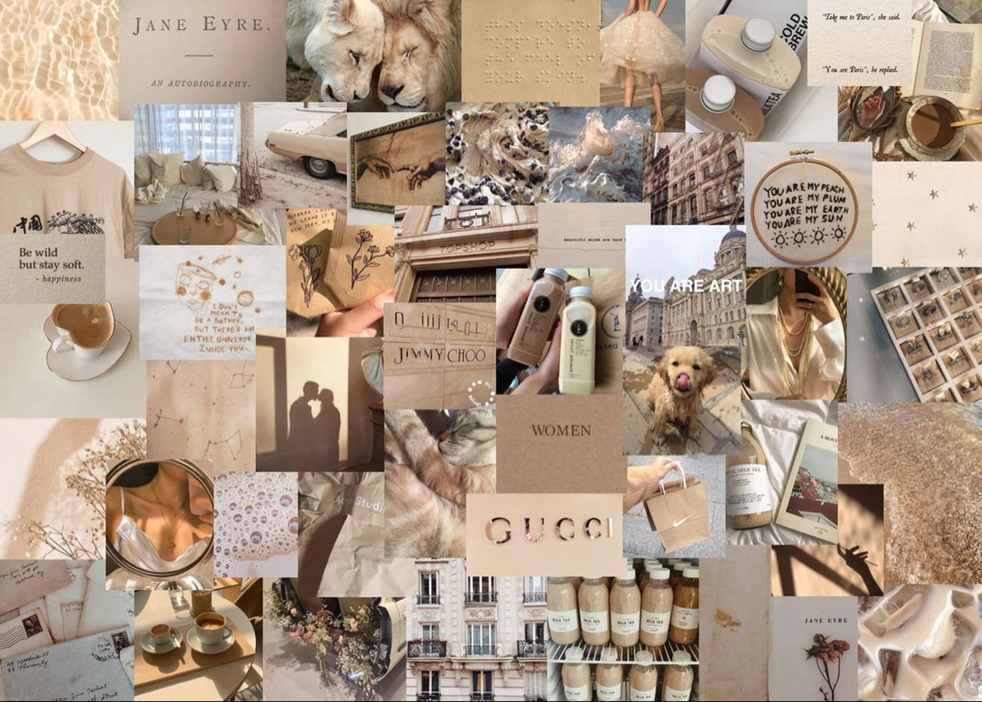 فینسی براؤن ایستھیٹک کولاج لیپ ٹاپ وال پیپر