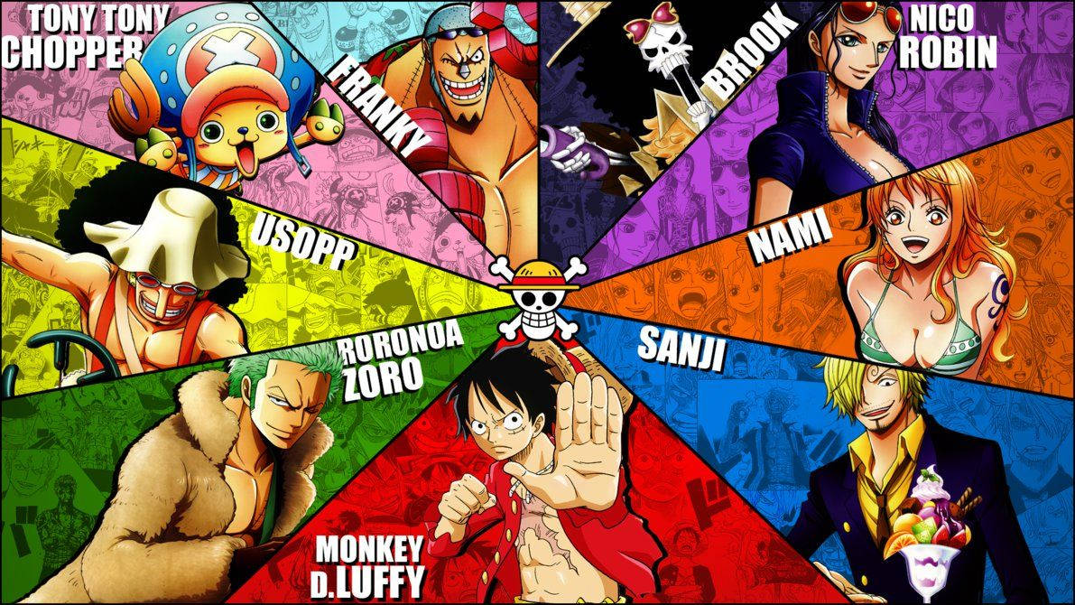 لفی اور اسٹرا ہیٹ قزاقوں کا بقیہ عملہ ایک One Piece کلر وہیل وال پیپر میں — ون پیس وال پیپر