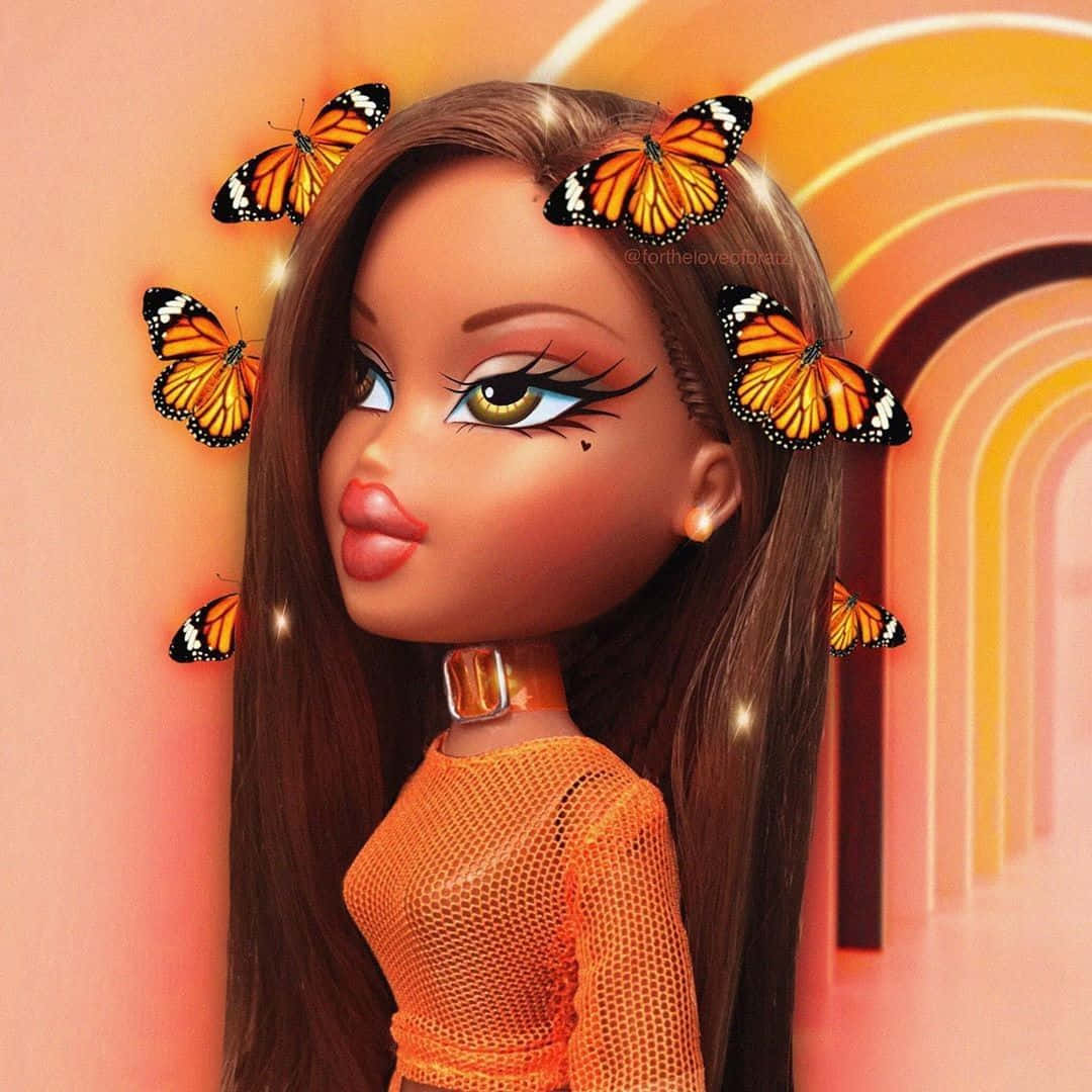 لمبے بالوں والی گڑیا جس کے سر پر تتلیاں ہیں وال پیپر