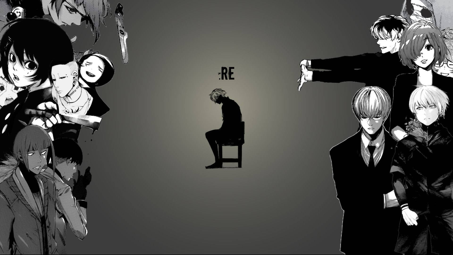 ٹوکیو غول کردار سیاہ اور سفید وال پیپر