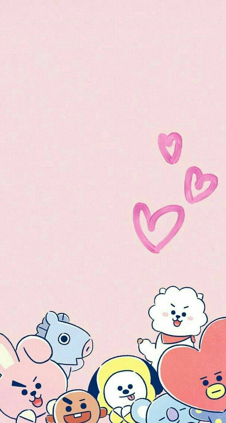 پیارے BT21 کرداروں کے دلوں کا خاکہ وال پیپر