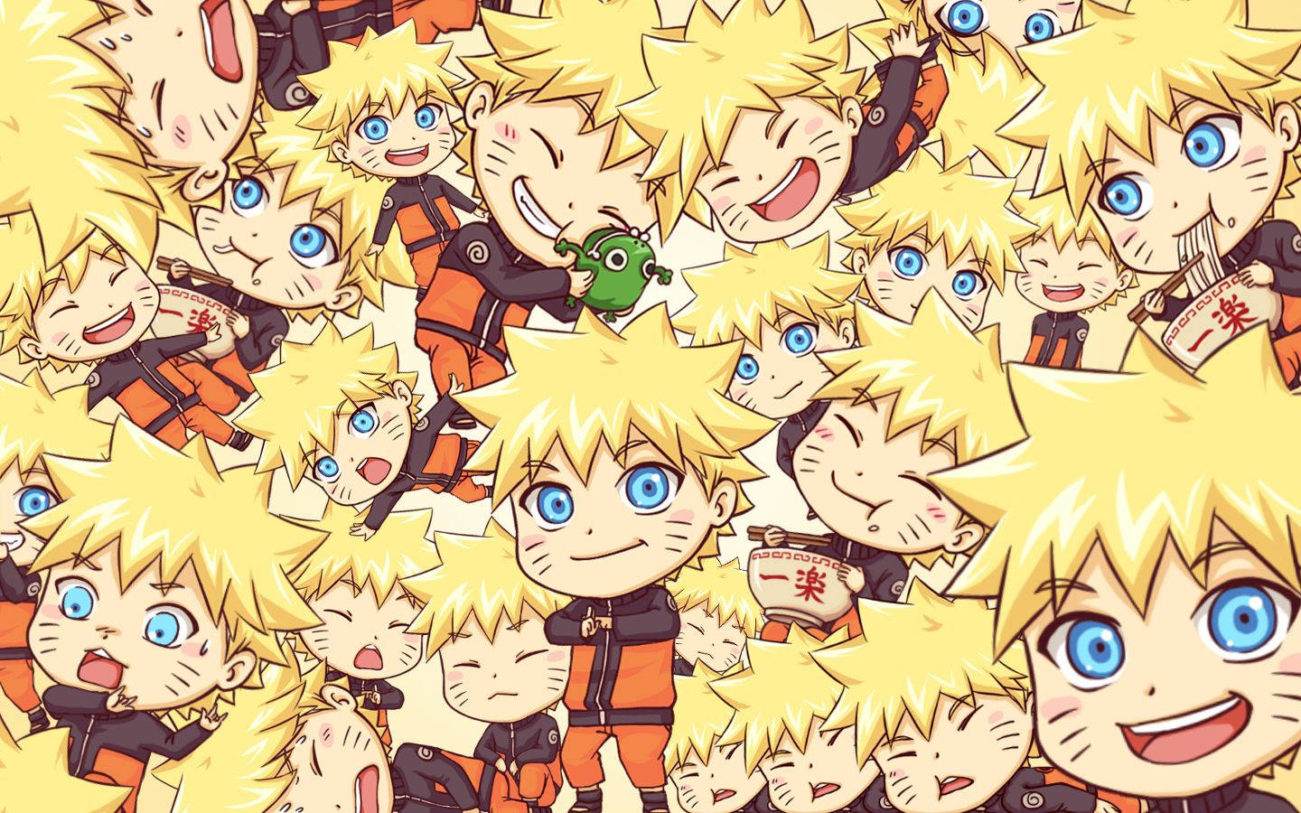 Naruto اور اس کے سائے کے کلون پیارے chibi ورژن میں وال پیپر۔