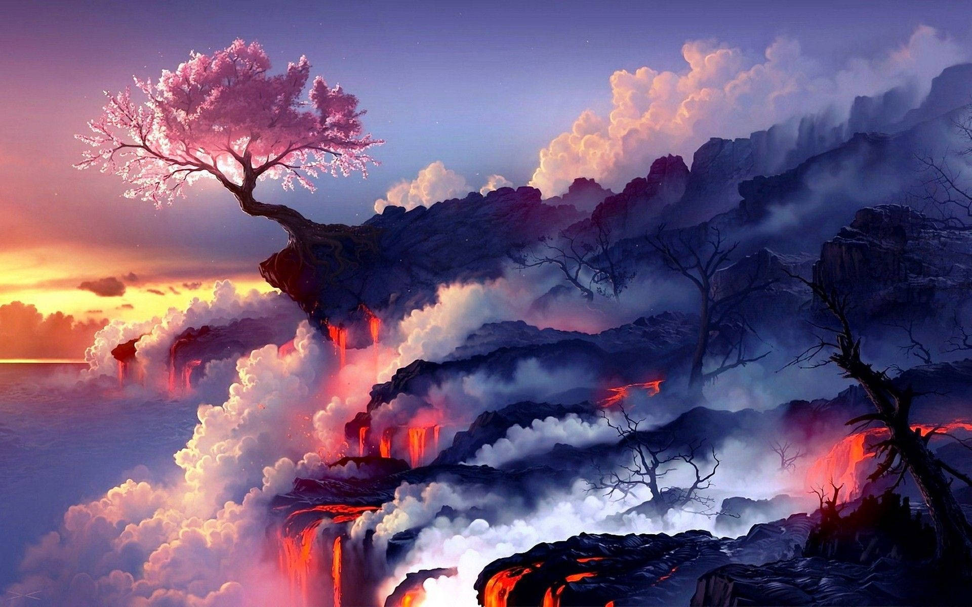 چیری بلاسم اینیمے آرٹ وال پیپر