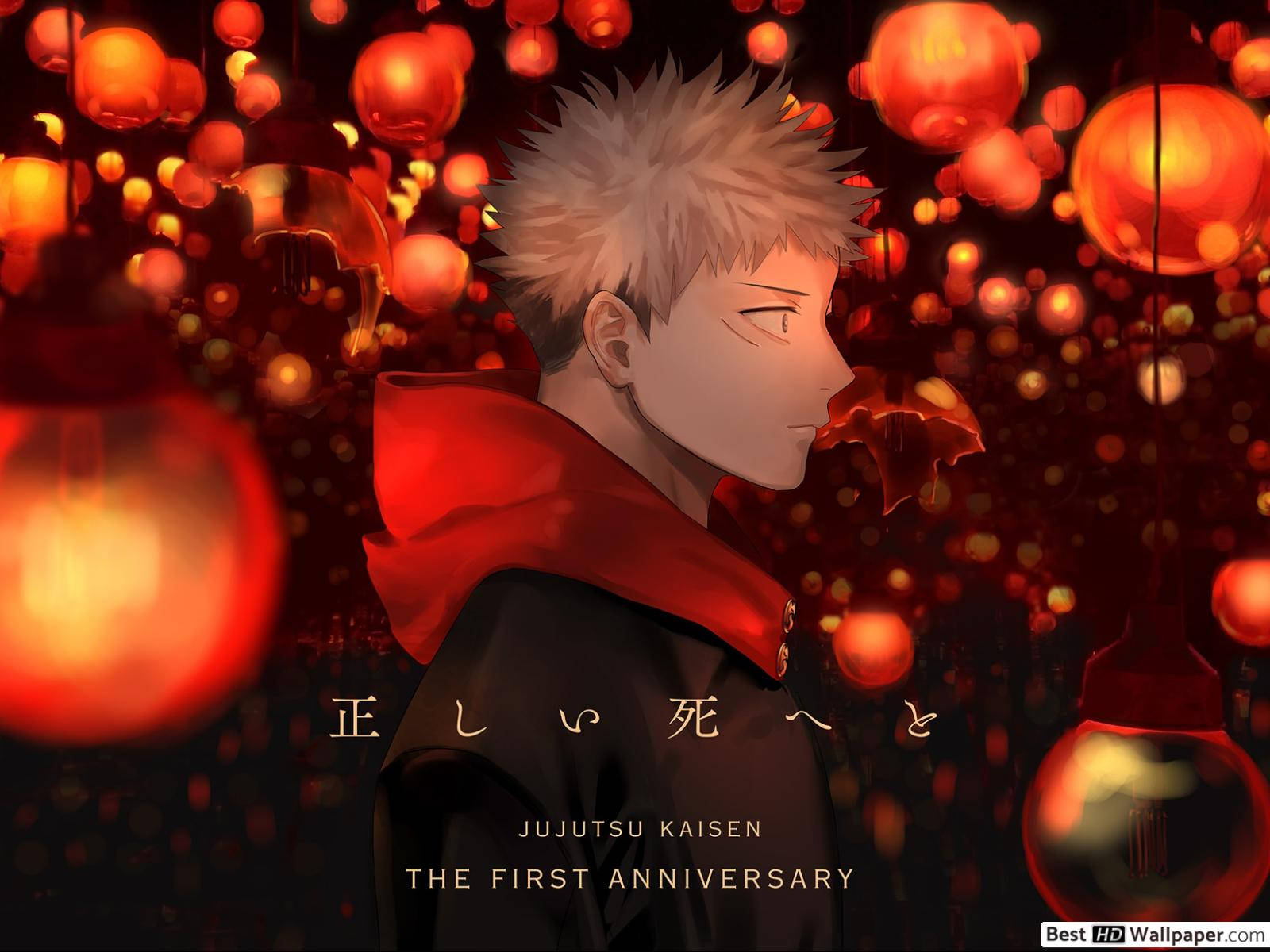 یوجی ایتادوری سرخ روشنیوں کے ساتھ جوجوتسو کیسن anime وال پیپر میں