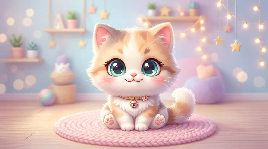 بلی کا بچہ,بلی,چھوٹا,پیارا,کاواائی,تصویر,کارٹون,پاسٹل,پالتو,جانور,بڑی آنکھیں,دلکش,پری لائٹس,آرام دہ,کمرہ,اندرونی,ڈیجیٹل آرٹ,تھری ڈی رینڈر,میٹھا,روئیں دار