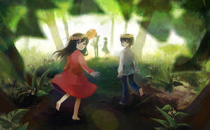 جنگل میں اینیمی بچوں کا وال پیپر — Anime کمرہ متحرک تصویر وال پیپر