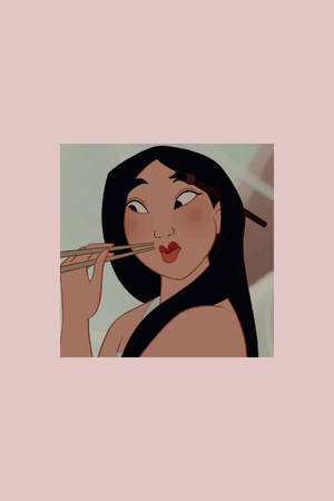 خوبصورت کارٹون خوبصورت مولان چینی کانٹوں سے کھا رہی ہے — جمالیاتی وال پیپر
