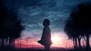 دلکش اینیم سورج غروب کا منظر — خوبصورت anime وال پیپر