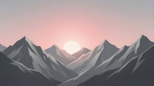کم سے کم پہاڑی سلسلہ نرم طلوعِ آفتاب کے رنگوں کے ساتھ — سرمئی جمالیاتی وال پیپر