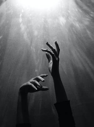 سیاہ اور سفید پورٹریٹ، ہاتھ روشنی کی طرف بڑھتے ہوئے — سیاہ اور سفید جمالیات وال پیپر