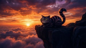 رنگین غروب آفتاب کے سامنے چیشائر بلی کا سایہ۔ — چیشائر بلی وال پیپر