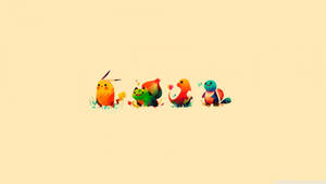 پیارے Chibi Pikachu، Bulbasaur، Charmander اور Squirtle کا کم سے کم آرٹ وال پیپر۔