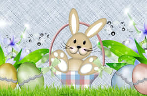 پیارے ایسٹر خرگوش رنگ برنگے انڈوں کے ساتھ کھلتے باغ میں