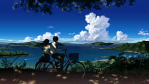 چیری کے پھولوں کے ساتھ دلکش اینیمی منظر — خوبصورت anime وال پیپر