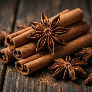 لکڑی پر دار چینی اور ستارہ بادیان کا قریبی منظر، گرم مصالحے۔ — جمالیاتی کرسمس وال پیپر