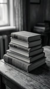 گرے جمالیات میں کتابوں کا ونٹیج ڈھیر — سرمئی جمالیاتی وال پیپر