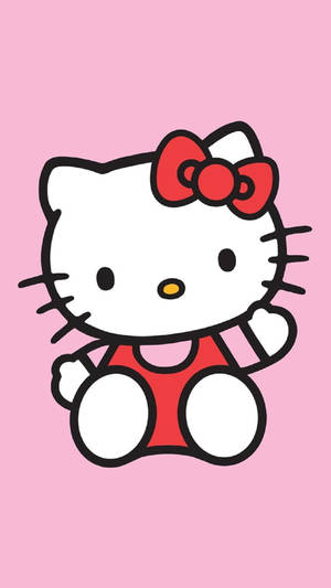 گلابی Hello Kitty ہاتھ ہلاتے ہوئے بیٹھی ہوئی